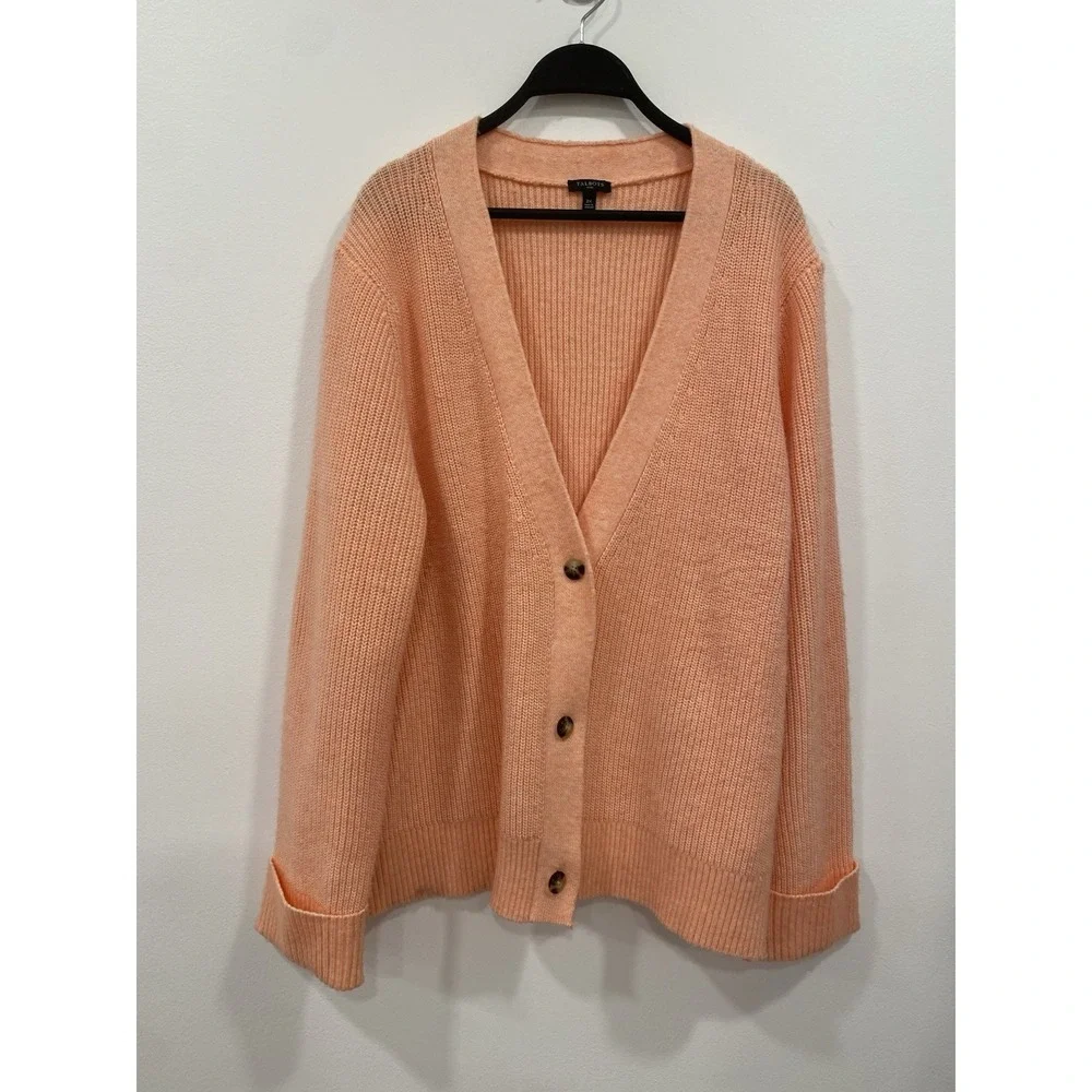 Talbots Plus Cardigan Button Front Sweater Peach Size 2X Librarian Sweater